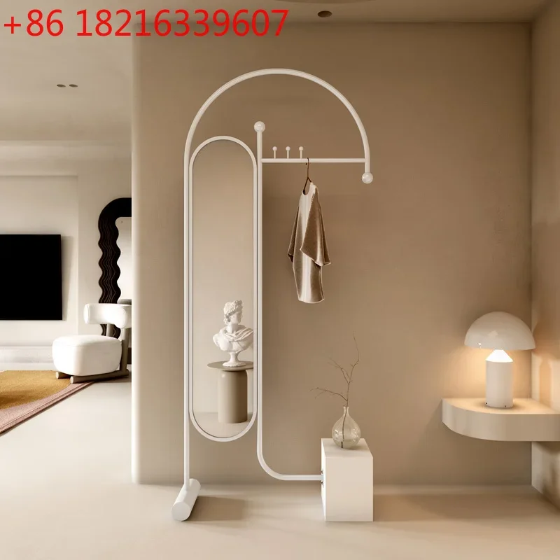 

White cream wind floor-to-ceiling bedroom entrance vertical full-length mirror coat rack multi-functional integration