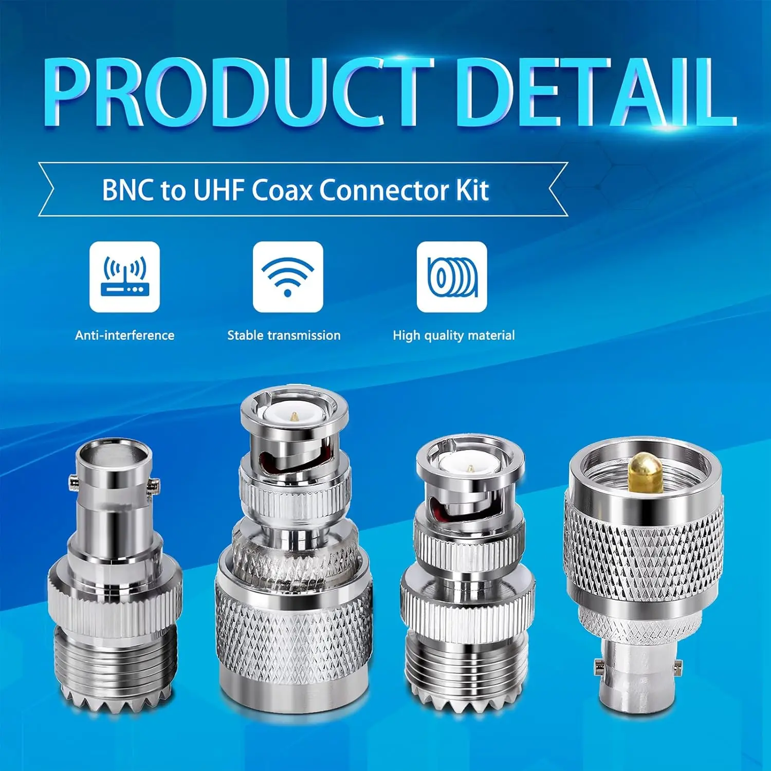PL259 SO239 to BNC Adapter Coax Cable Connector, BNC to UHF Adapter Male to Female Cable Gender Changers Coaxial Connector