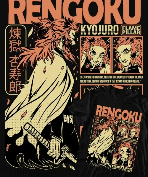 Camiseta unisex Demon Slayer Kyojuro Rengoku Batallas Cotton anime T-shirt