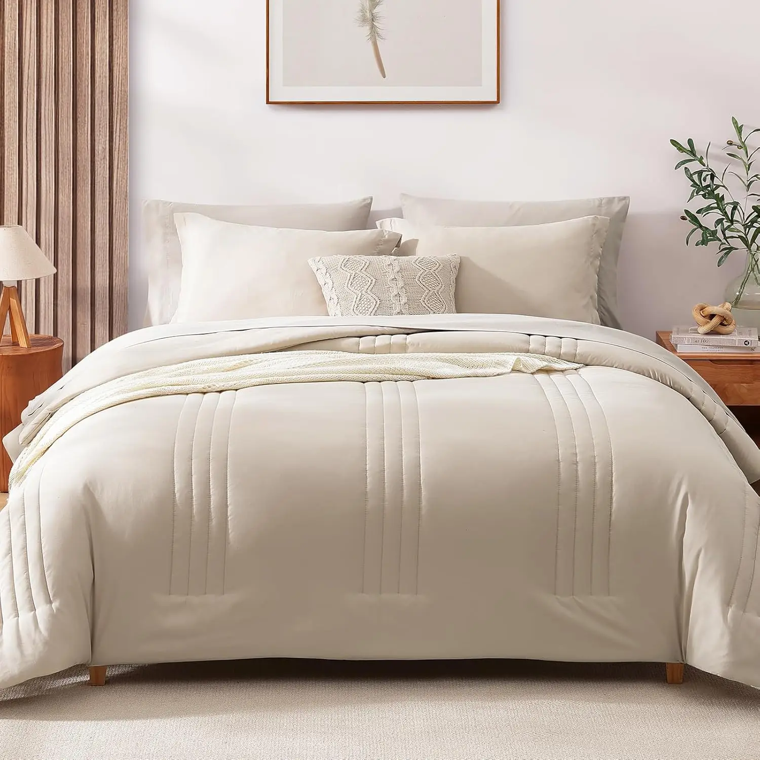 

Комплект одеял Queen из 7 предметов бежевого цвета, всесезонное постельное белье с простынями и наволочками