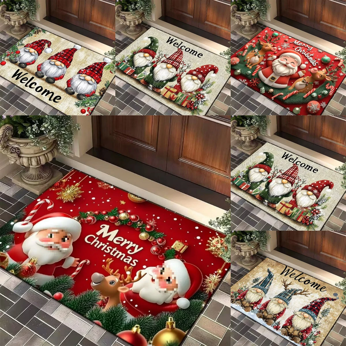 Festive Christmas Doormat with Elf Santa Snowman Design Non Slip Holiday Entrance Mat for Living Room Bedroom Front Door Mat