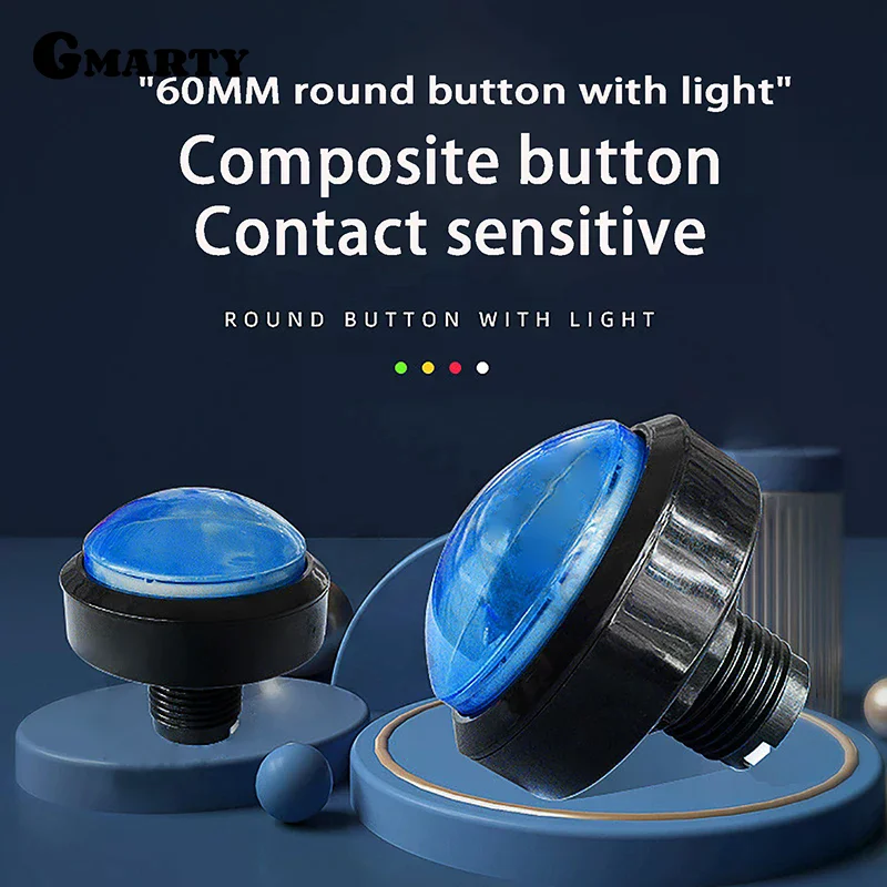 1Pc 60mm Arcade Buttons Big Round LED Illuminated With Microswitch For DIY Arcade Game Machine Parts 12V 32A Dome Light Switch