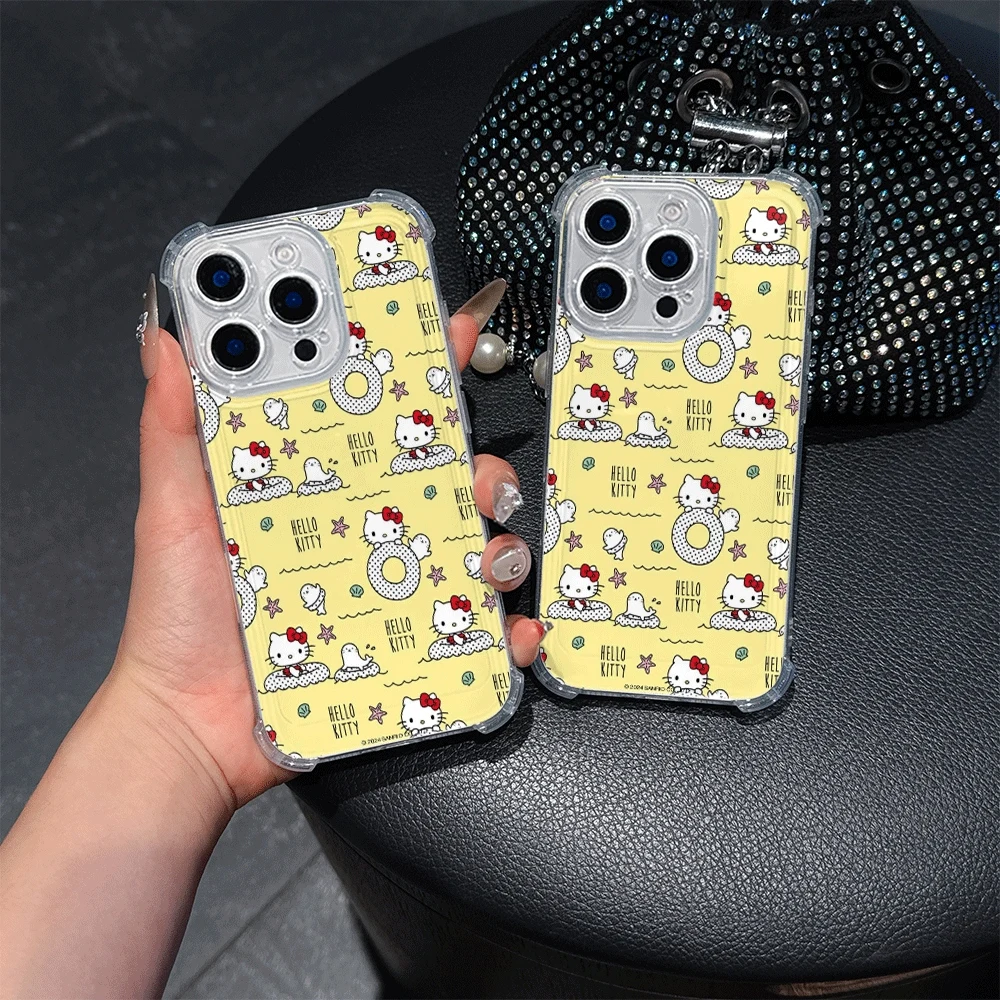 

Прозрачный чехол для телефона Hello Kitty для IPhone 15 Pro Max IPhone 16/15/14/13/12/11/x/xs Max, женские чехлы для телефонов Sanrio KT Anime