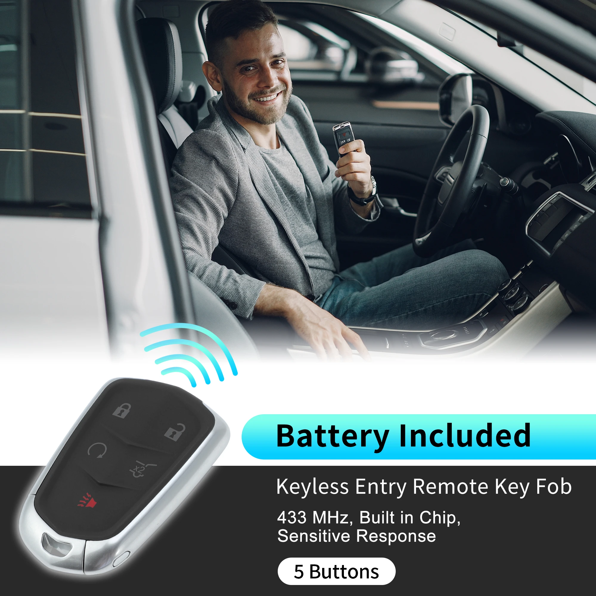 UXCELL HYQ2ES 433 MHz Keyless Entry Remote Key Fob for Cadillac XT4 XT5 XT6 2020-2023