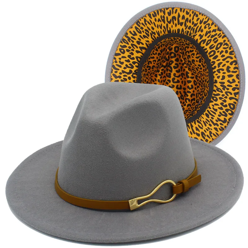 

Fedora Hats Women Men Trilby Caps Fedoras Leather Belt Jazz Hat Inner Leopard Print Derby Cap Lady Felt Blower Chapeau Hats