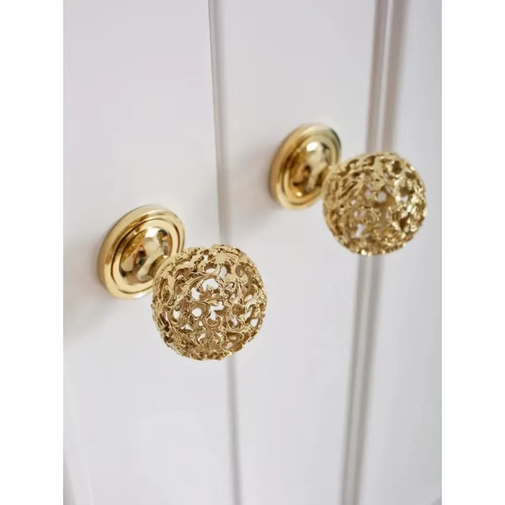French Retro Gold Brass Hollow Spherical Knob Original Design Furniture Handle for Cabinet Door Kitchen Drawer