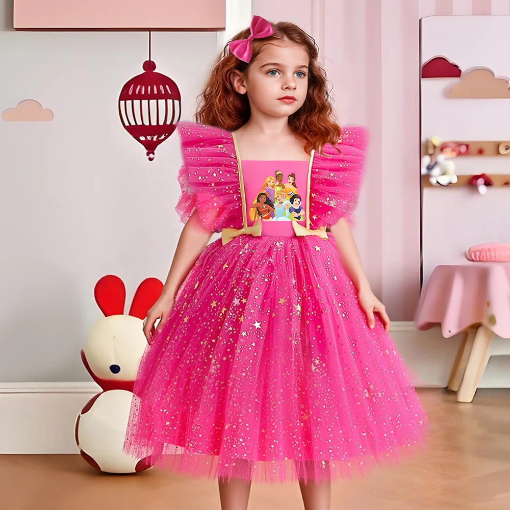 

Fairy Princess Girls Dress Party Dance Wear Stage Dress Christmas Birthday School Holiday Tulle Dress Bow Wedding Gown Kids Gift