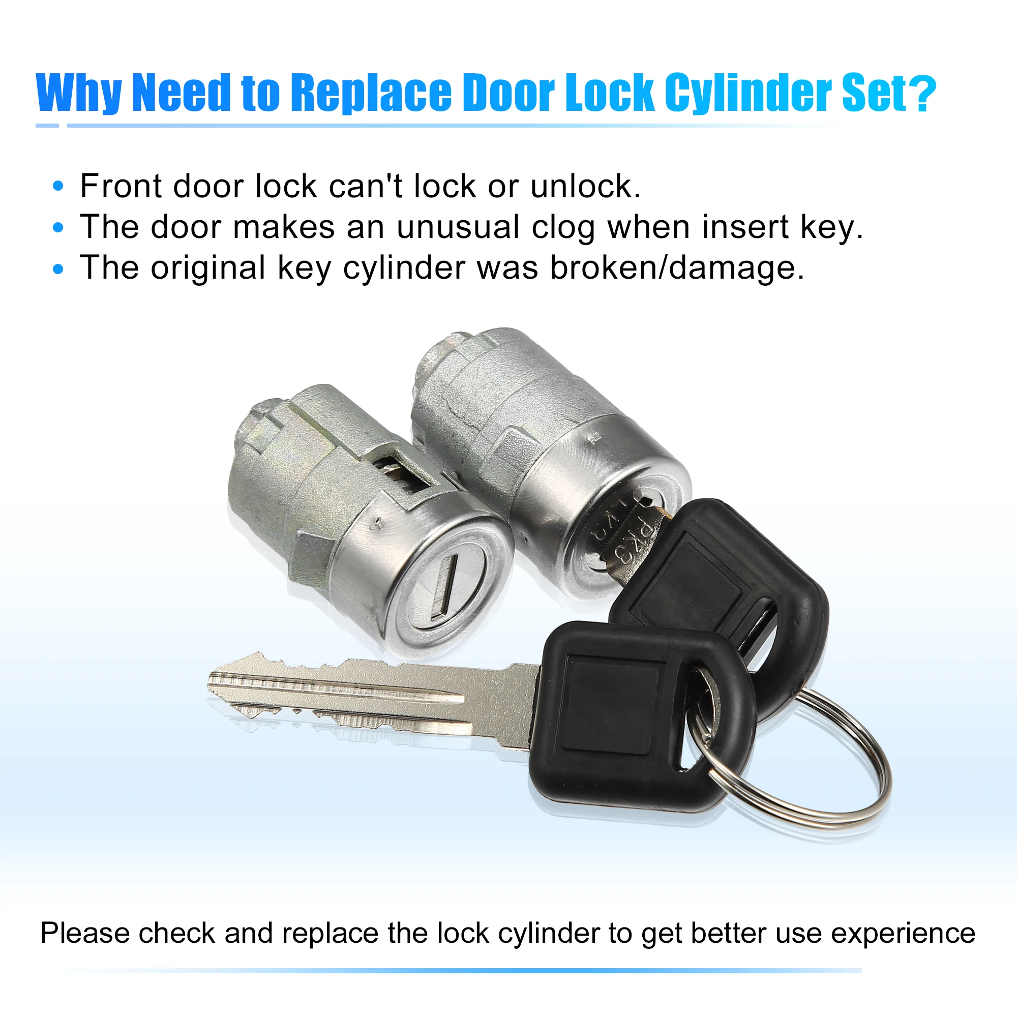 UXCELL 1 Set Door Lock Cylinder with 2 Keys 15298924 for Chevrolet Silverado Suburban Tahoe for GMC Sierra Yukon