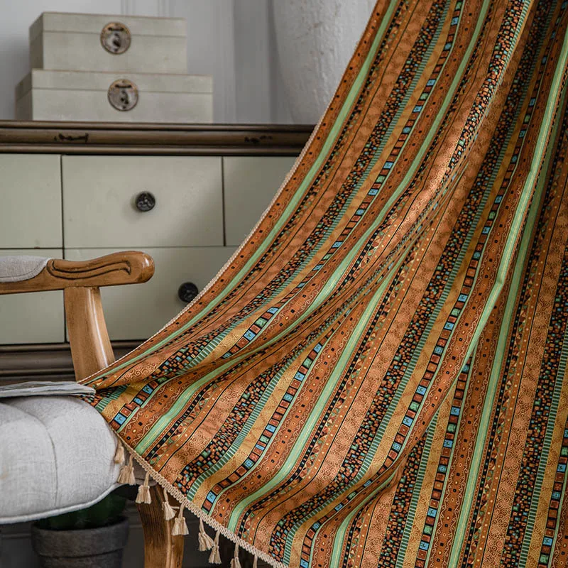 

Bohemian Style Curtain Boho Geometry Cotton And Linen Tassel Valance Simi Sheer Living Bedroom Artistic Window Curtain Drapes