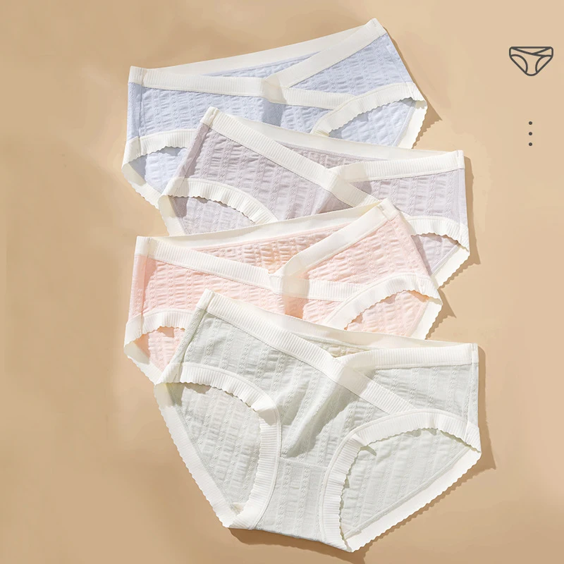 Traceless Ice Silk Pregnant Women Underwear Cotton Jacquard Mid-waist V-shaped Briefs Summer Breathable Pregnancy Panties