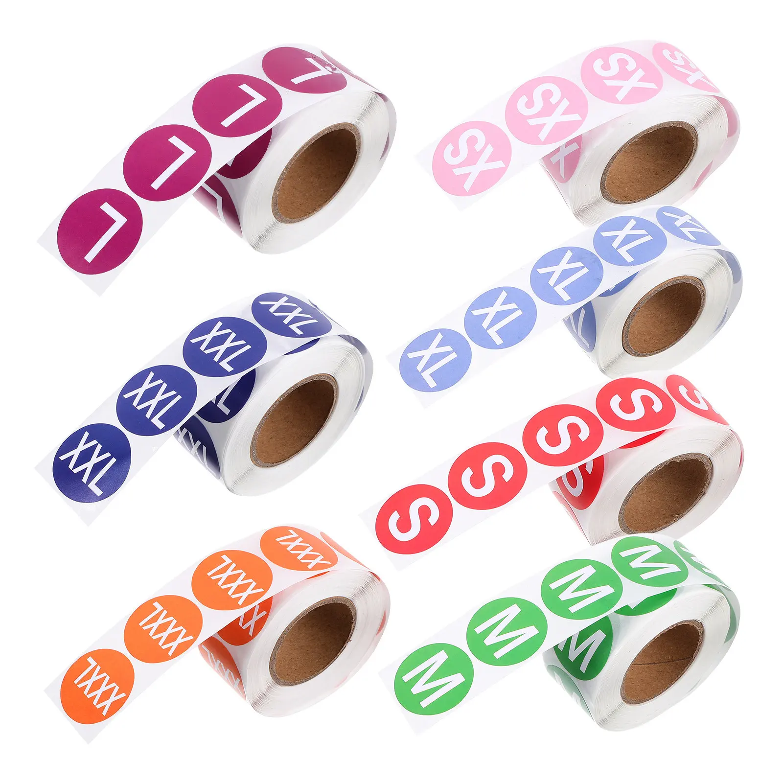 

7 Rolls Round Size Stickers for Clothing Self-Adhesive Clothing Size Labels Perfect for T-Shirt Shirt Garment Labeling Retail