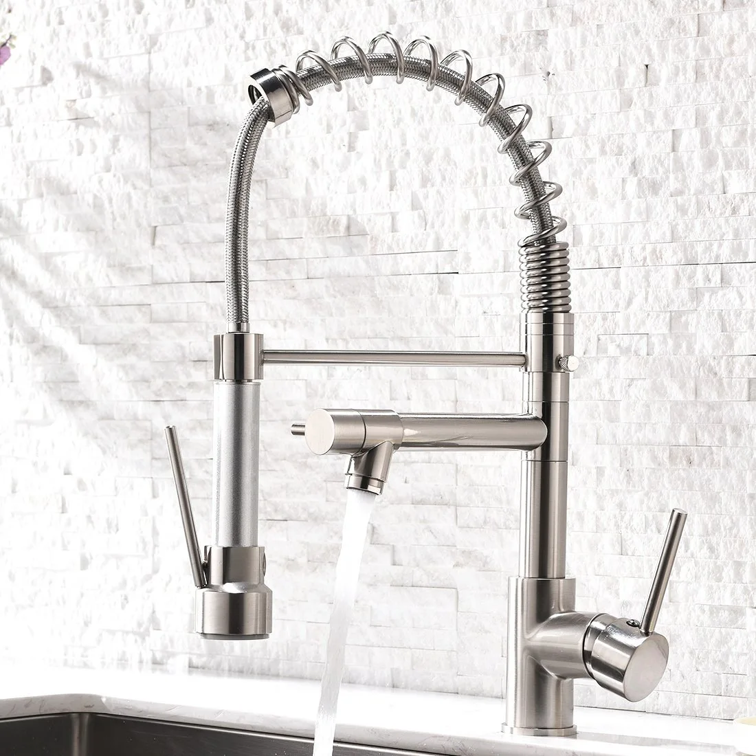 

for kitchen pull down faucet single hole spring swivel tap cold hot water mixer stainless steel sink adjustable flexible hose