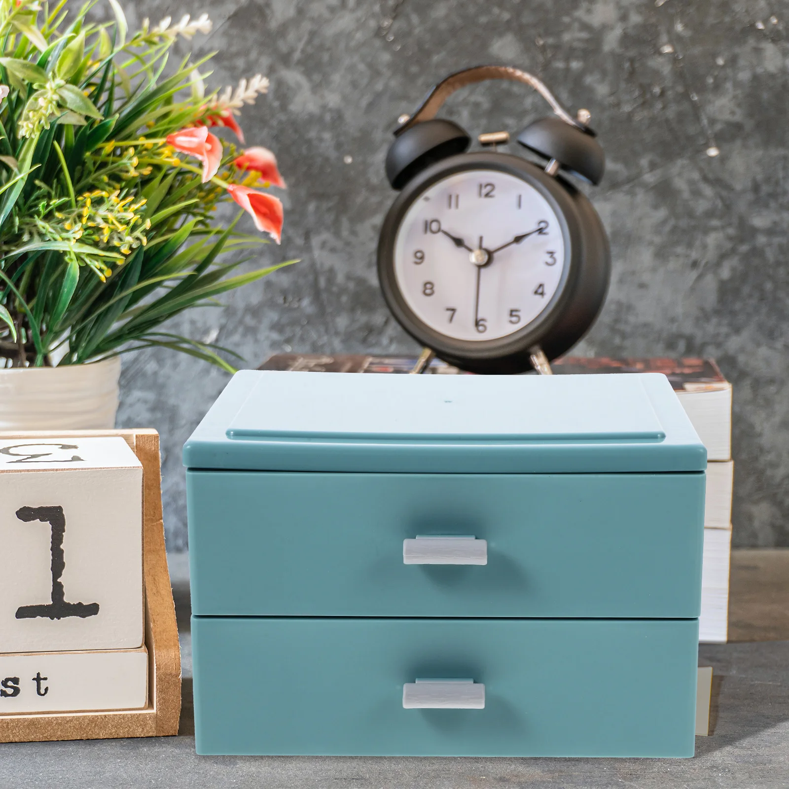 

Storage Drawer Box Plastic Drawers Small Desk Desktop Organizer Stackable Green Clear Office