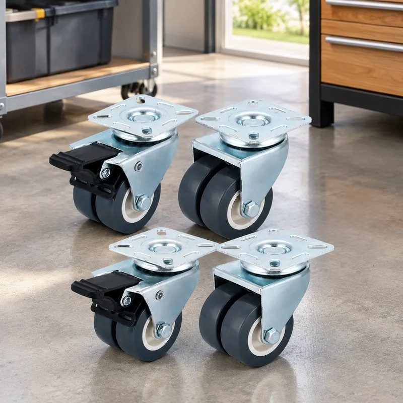 Heavy-Duty Silver Swivel Casters with Brake, 4-Pack Silent Wheels Supporting Up to 362.87KG for Furniture and Carts
