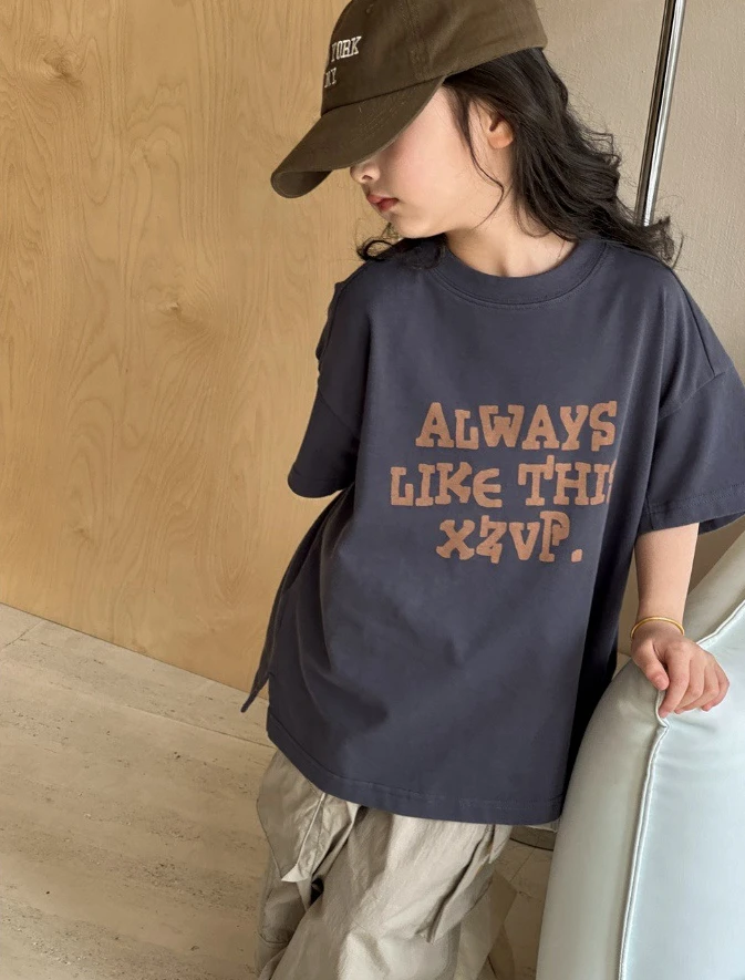 Girls Short-sleeved T-shirt Top 2024 New Summer Children Dress Korean Boys Half-sleeved Summer Loose Casual Children Top