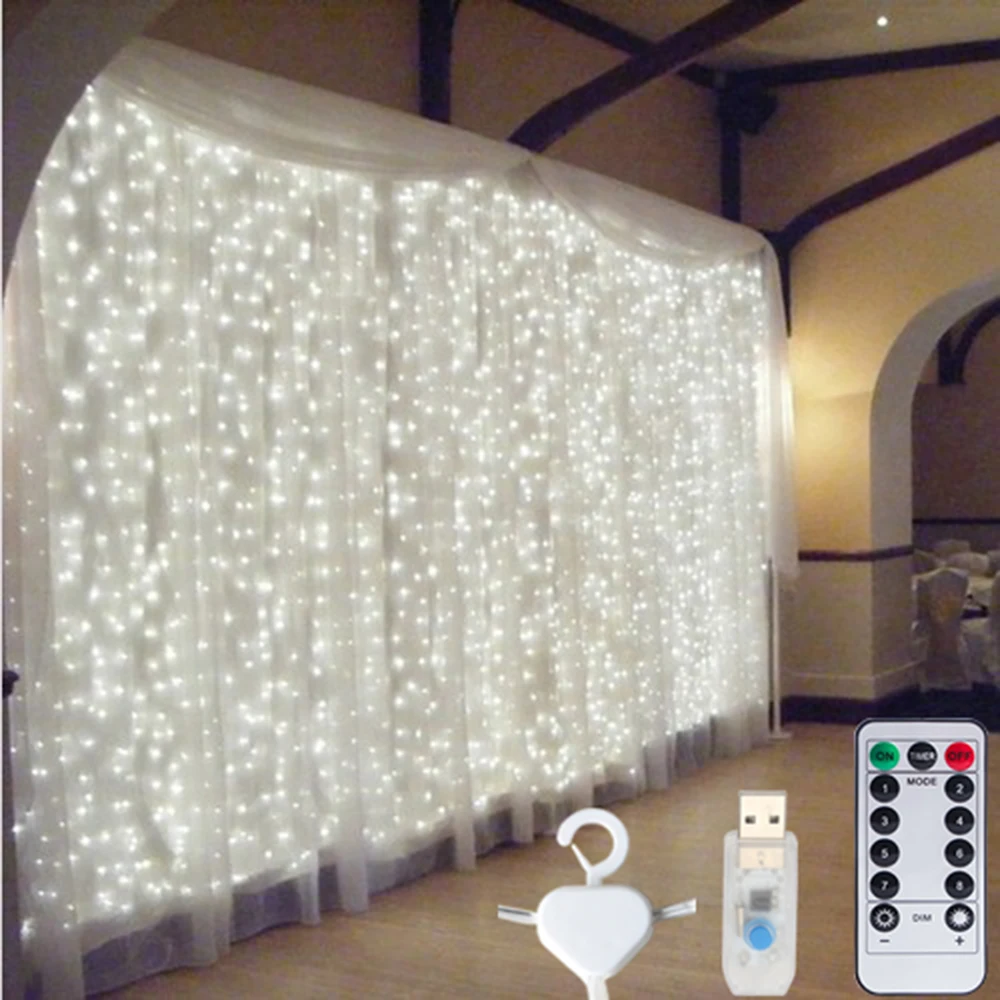 

USB LED String Fairy Curtain Lights Garland For New Year Christmas Party Wedding Birthday Bedroom Ramadan Easter Home Decoration