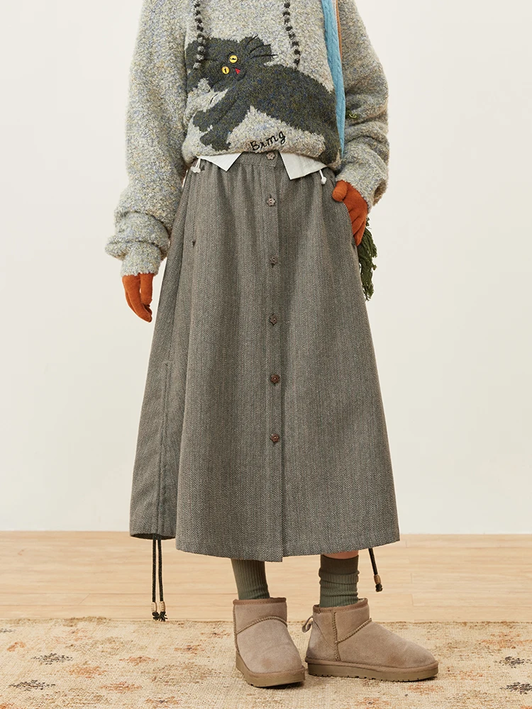 

Художественная ретро-юбка с высокой талией и эластичной резинкой на талии, повседневная свободная юбка-миди, юбка трапециевидной формы, юбки длиной f для женщин в нее 20-х годов