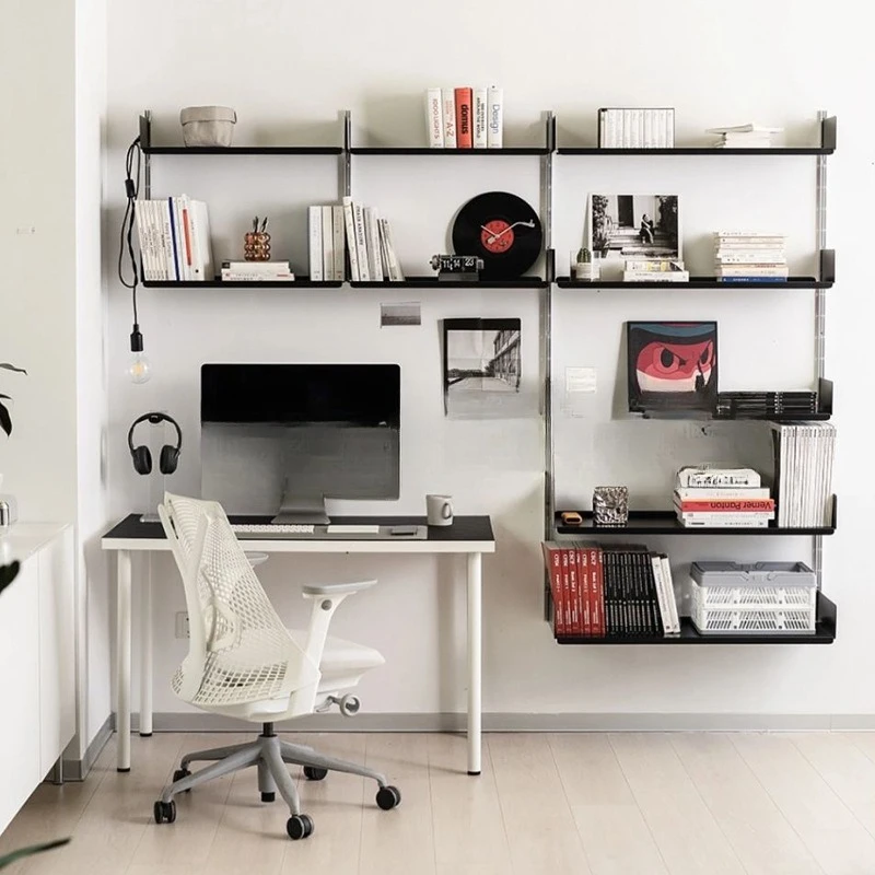 

Suspended bookshelf storage household wall full black metal display