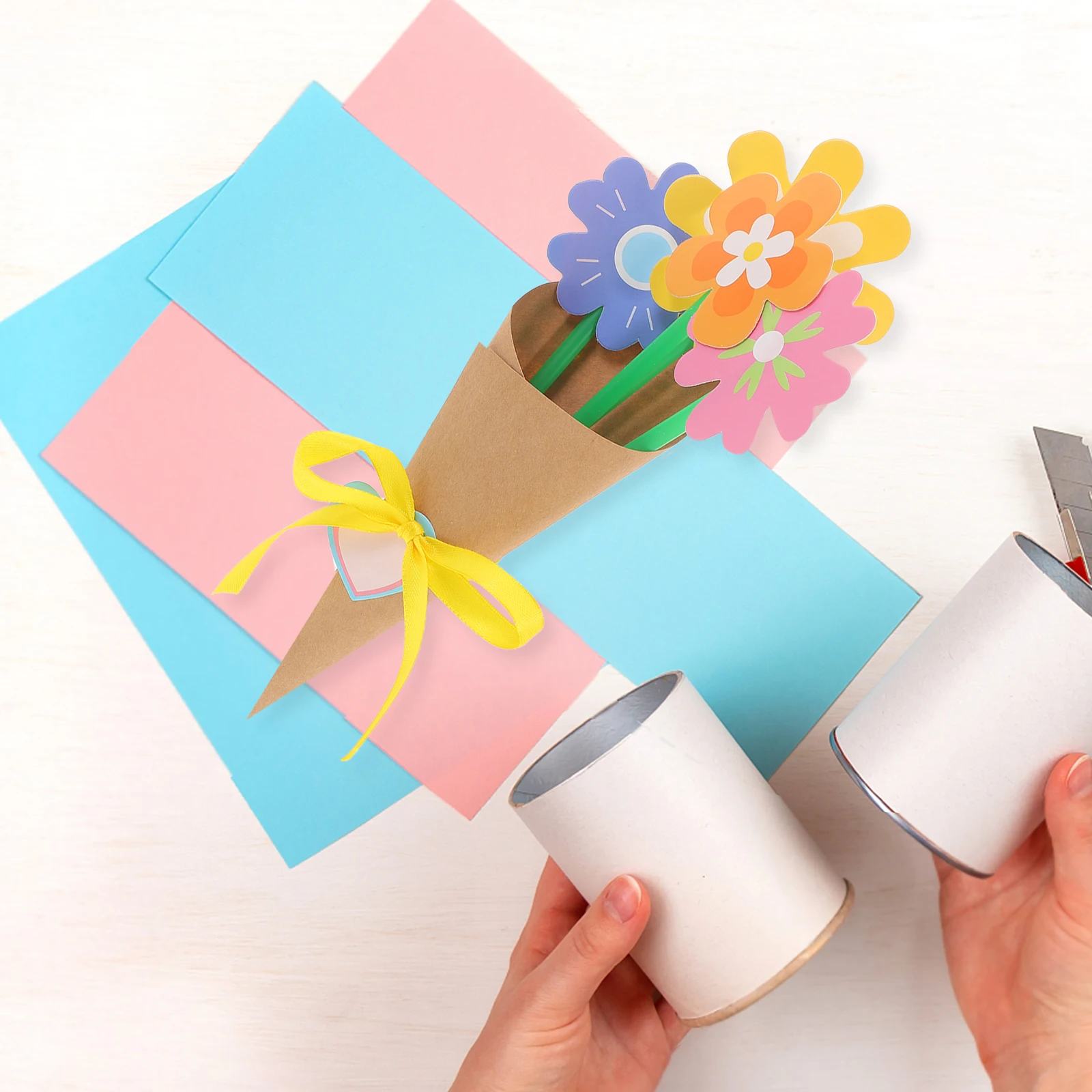 

1 set Bouquet Kit for Beginners Kids DIY Flower Making Paper Mother' Day Craft For Kids Crafts Mother Day Kindergarten H made