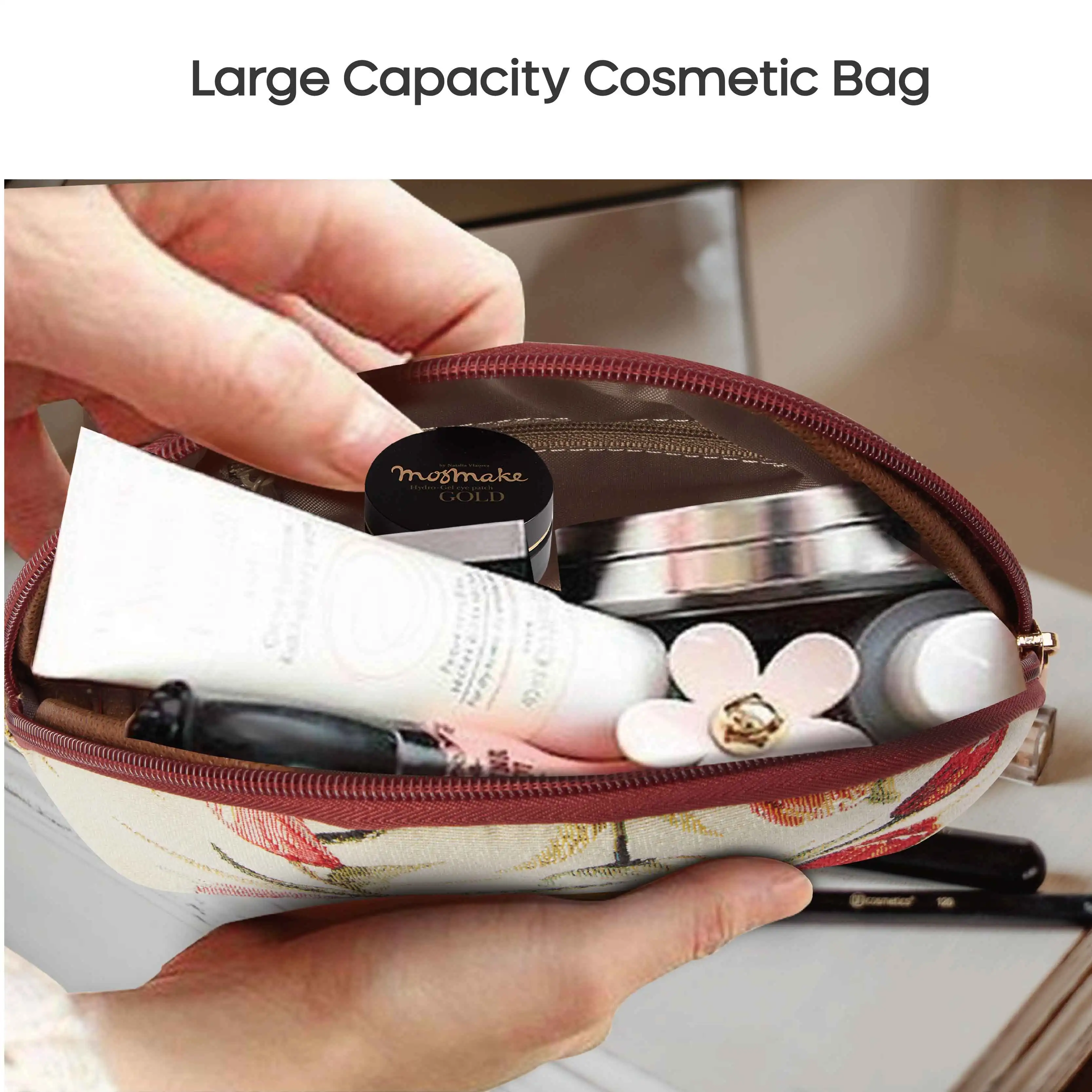 SAJA Women Makeup Bag Tapestry Cosmetic Bag Travel Tulip Flower Storage Organizer Pouch Wallet Beauty Make Up Case Bag for Ladie