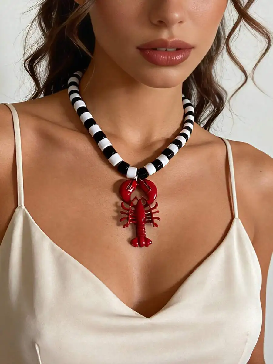 

Fashion Beaded Alloy Lobster Pendant Necklace For Women Beach Vacation Style