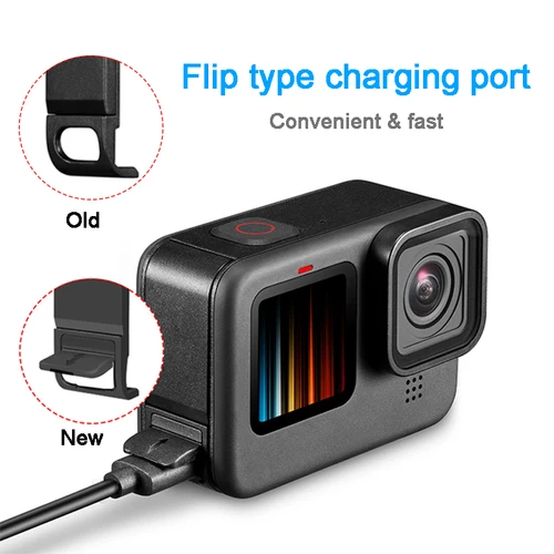 Imagen 2 del producto Tapa lateral de batería abatible con estuche de carga, cubierta de puerto para GoPro Hero 11, 10, 9, accesorios de puerta de batería lateral extraíble negro
