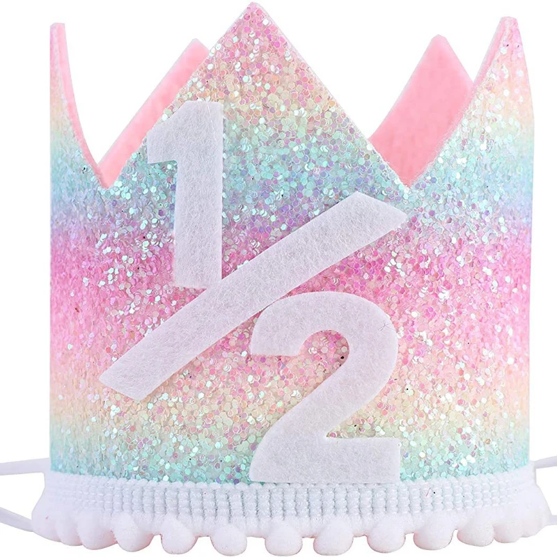 1pc Baby Shower Rainbow Theme Birthday 1/2 Crown Gradient Half Kids Party Hat Pink Blue Gender Reveal Headwear