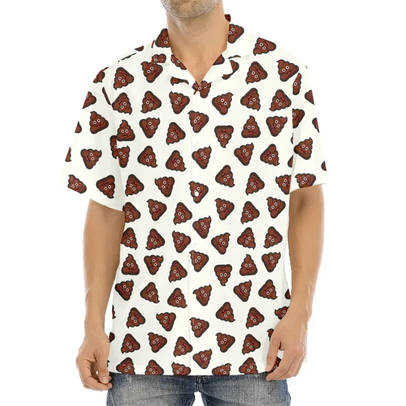 Happy Funny Poop Pattern Print Aloha Shirts For Men Summer Short Sleeve Button Down Beach Shirts Tops Mens Plus Size Blouse