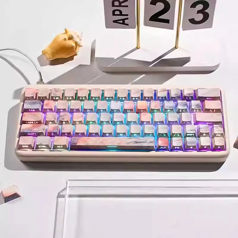 130keys Wooting side engraved keycaps Marble translucent keycaps Cherry Profile Pbt Thermal Sublimation Mechanical Keyboard Cap