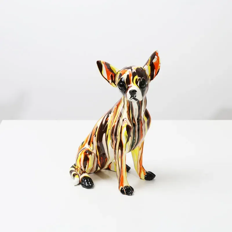 

Creative Art Chihuahua Colorful Small Ornaments Resin Dog Crafts Home Decoration Color Modern Simple Office Desktop Craft