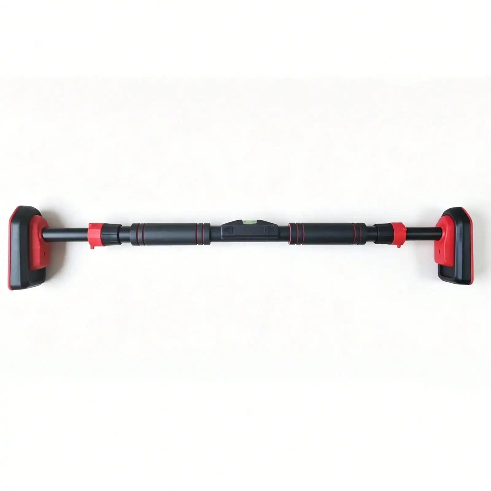 Barre de traction pour porte, équipement de gym à domicile réglable et extensible, outil d'entraînement de force multi-poignées pour tractions, dips et pompes, largeur 75-94 cm, rouge et noir