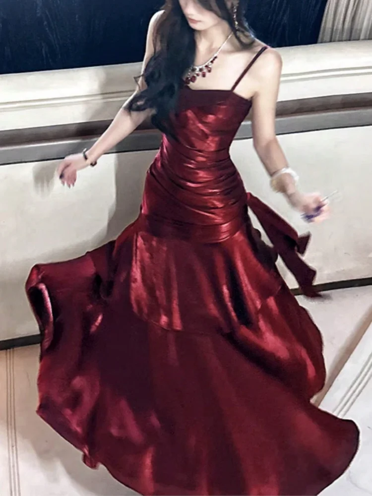 

Women's Summer Ruffles Birthday Party Dress Sexy Spaghetti Strap Sleeveless Evening Dresses Female Slim Prom Vestidos Long Robe