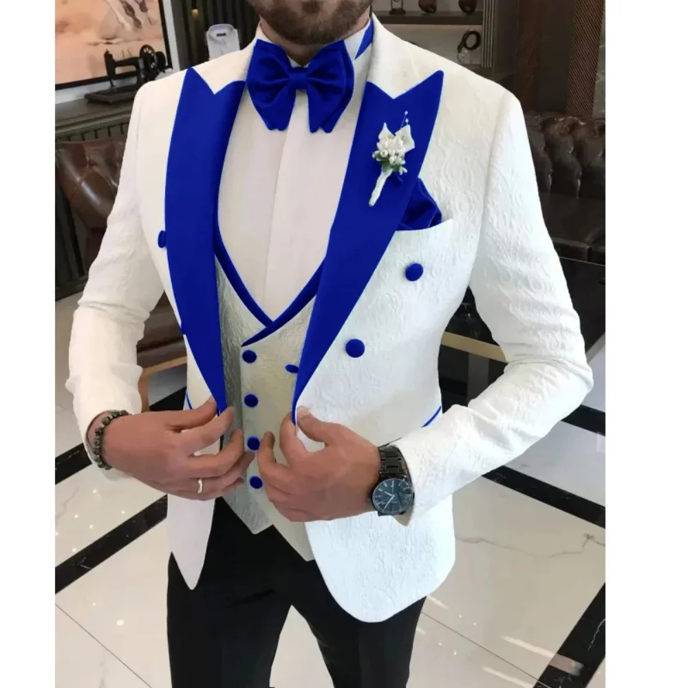 

Men Suit 3 Pieces Jacquard Formal Lapel Notch Regular Wedding Groom Banquet Work Tuxedos Set Jacket Vest With Pants
