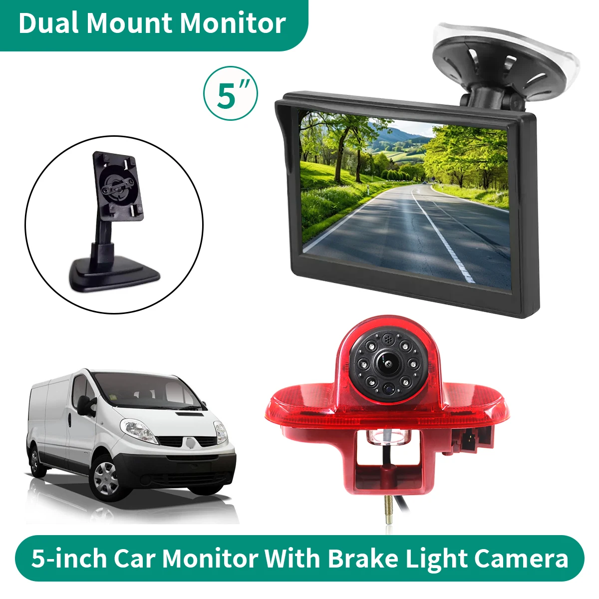 5-inch Car Dual Bracket Monitor With Brake Light Camera For Renault Trafic 2001-2014 Opel/Vaxhall Vivara Nissan Primastar