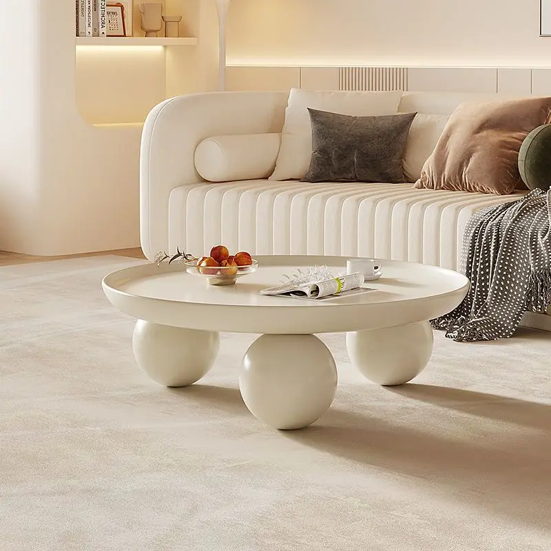 Cream Style Coffee Table Living Room Round Coffee Table Salon Dining Modern Furniture Minimalist Household Sofa Side Table