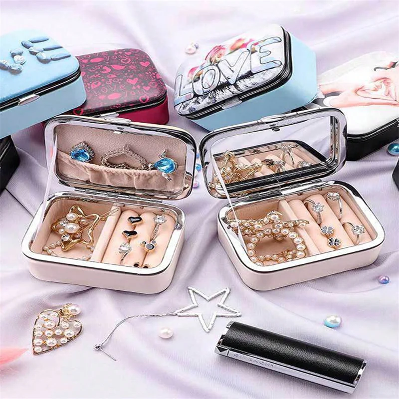 

Портативная шкатулка для ювелирных изделий, простой бокс из искусственной кожи для хранения серег, колец, украшений, 1 шт.