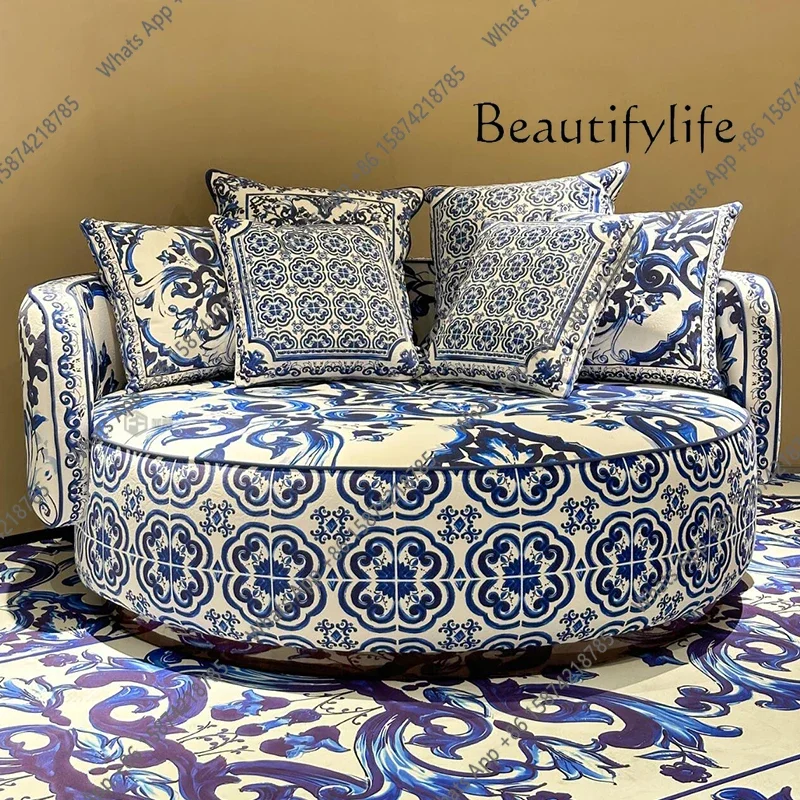 

N64 M High-end Blue And White Porcelain Fabric Sofa Designer Artistic New Chinese-style Home Backrest Leisure Chair