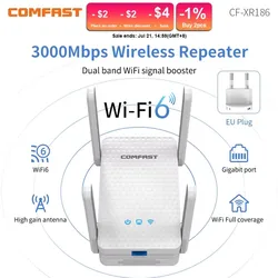 와이파이 6 기가비트 무선 확장기, 듀얼 밴드 2.4/5Ghz, 신호 부스터 리피터, 장거리 이더넷 리피터, AX3000