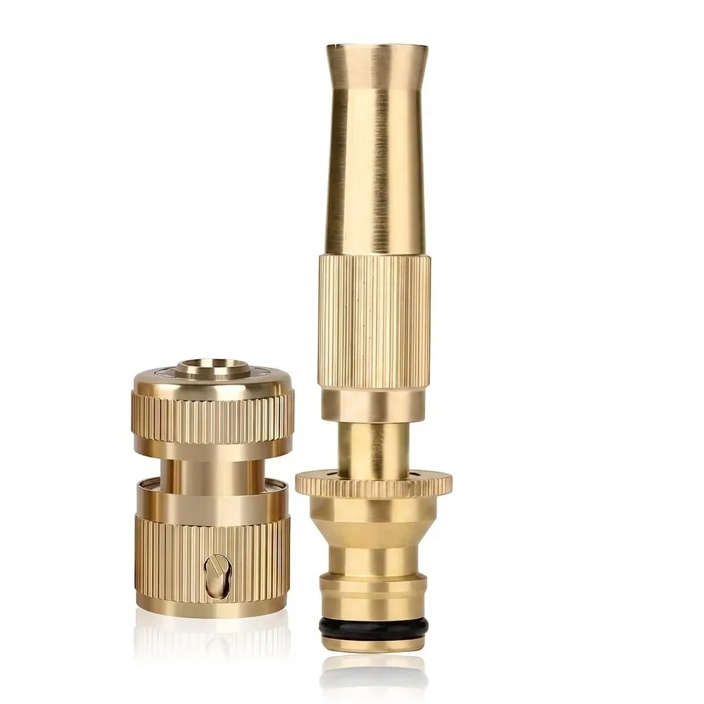 Brass High Pressure Spray Nozzle Water Gun with Quick Connector Adjustable Direct Spray Sprinkler for Home Garden Hose Cleaning