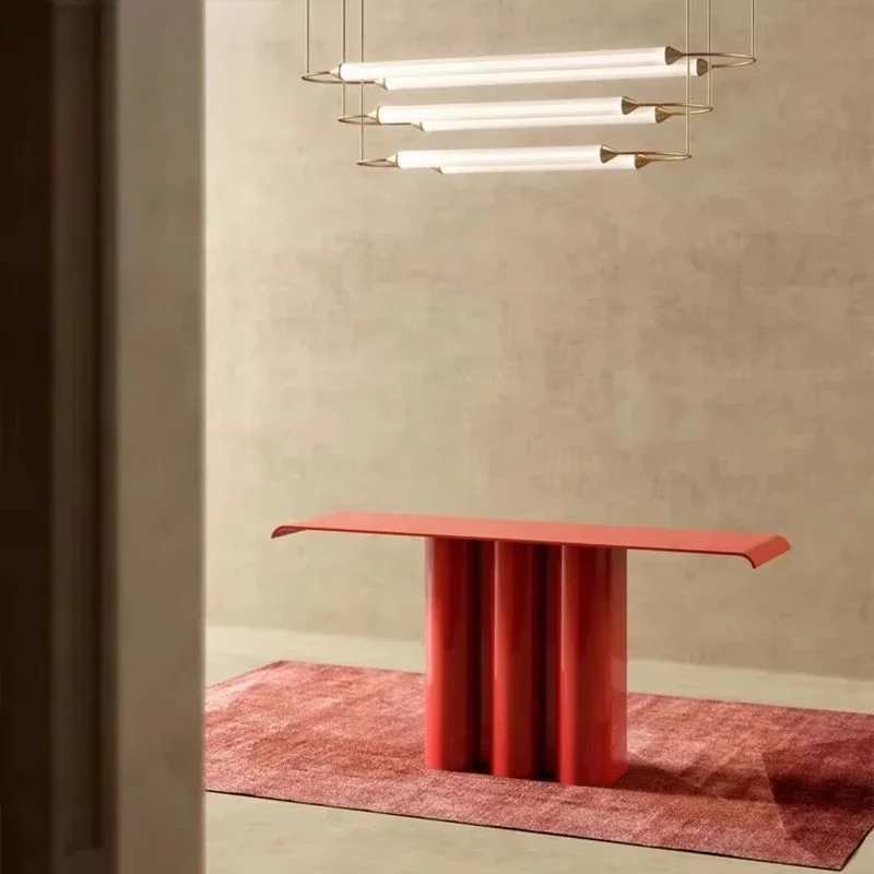 Modern simple dining room living room corner table red wooden entrance console table hotel villa home