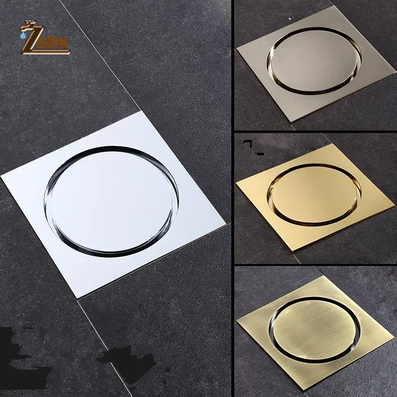 ZGRK Brass Invisible Floor Drain Tile Insert Square Floor Waste Grates Bathroom Shower Drain Odor-proof