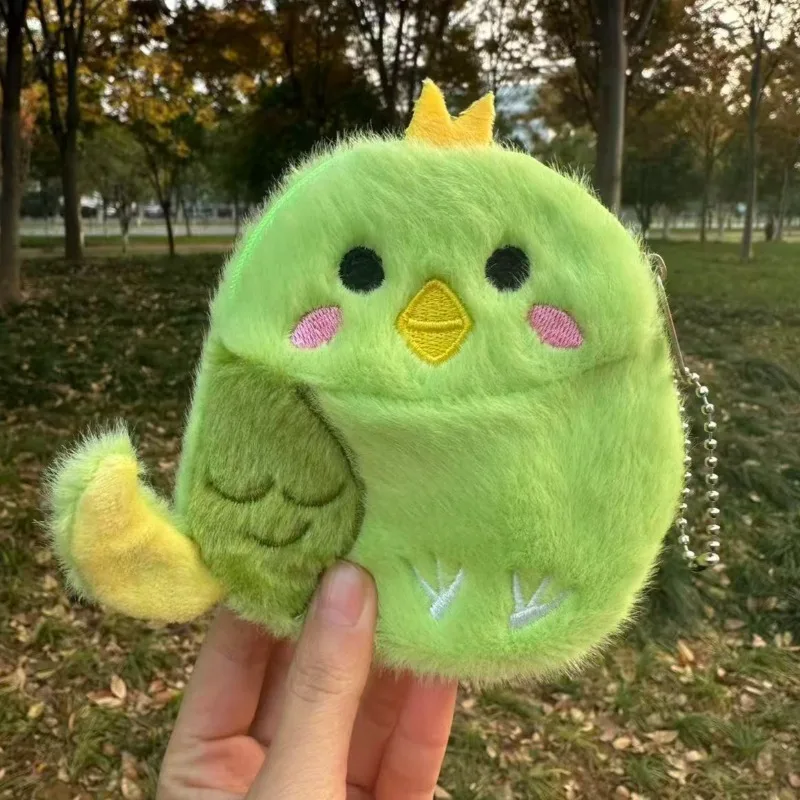 Cute Parrot Plush Wallet Simulated Animal Plushie Coin Purse Kawaii Cartoon Stuffed Backpack Pendant Christmas Gift for Children