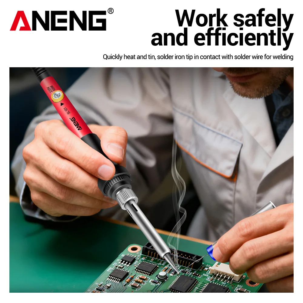 ANENG SL101 60W Electric Soldering Iron Welding Electrician Repair Ceramic Heating Core Adjustment Knob EU/US Plug Portable Kit