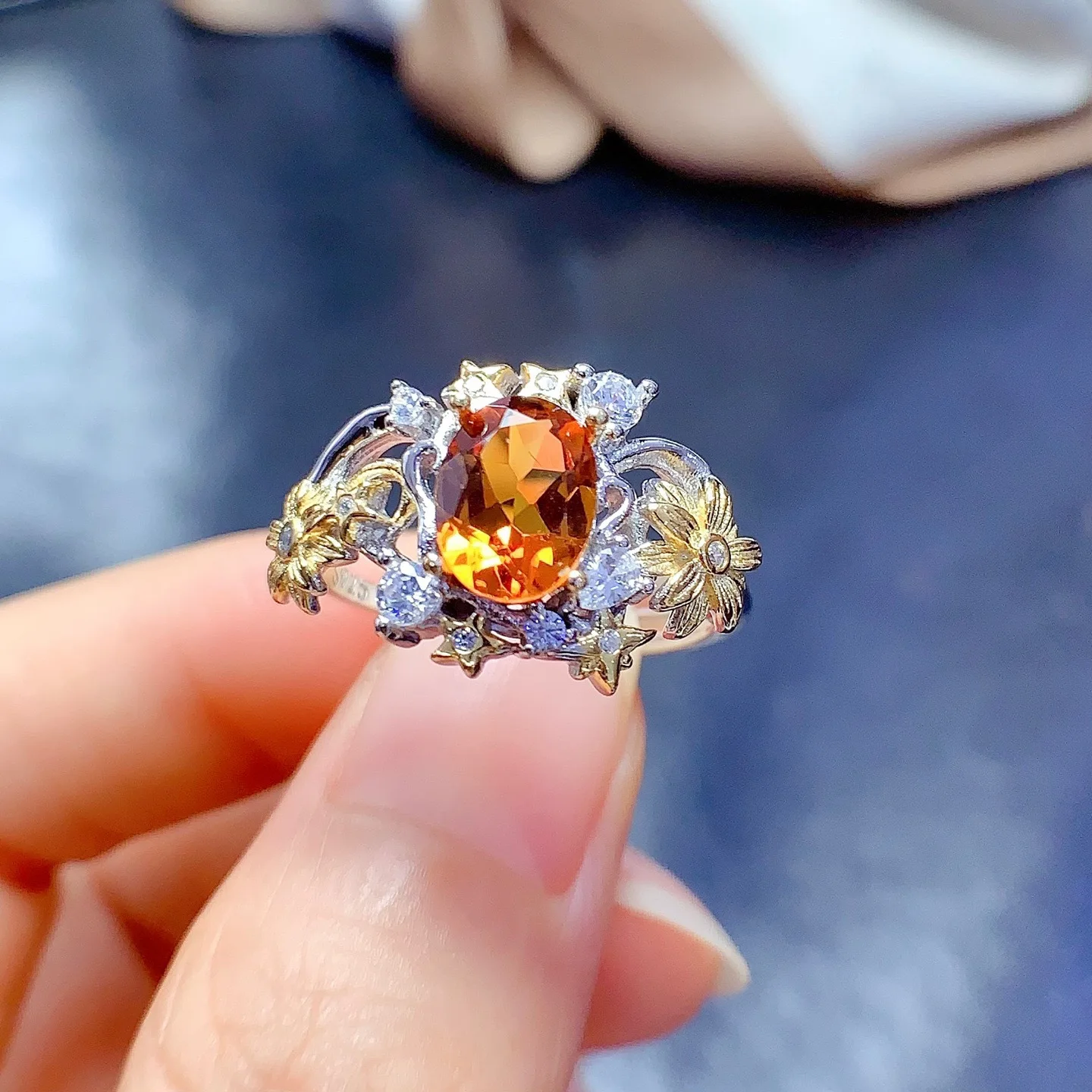 

6*8mm Natural Citrine Ring S925 Sterling Silver With Certificate Fashion Flower Design Fine Charm Weddings Jewelry for Women FS