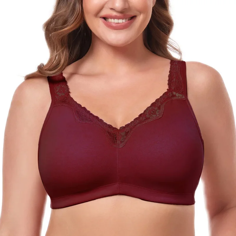 Women's Seamless Non-padded Cotton Bra Full Coverage Smooth Wire-Free Plus Size Sleep Underswear Comfort Wide Straps