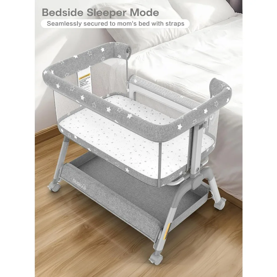 Berço portátil de cabeceira para recém-nascidos, com altura ajustável, design AllMesh, rodas de rolamento suave atualizadas, CoSleeping C