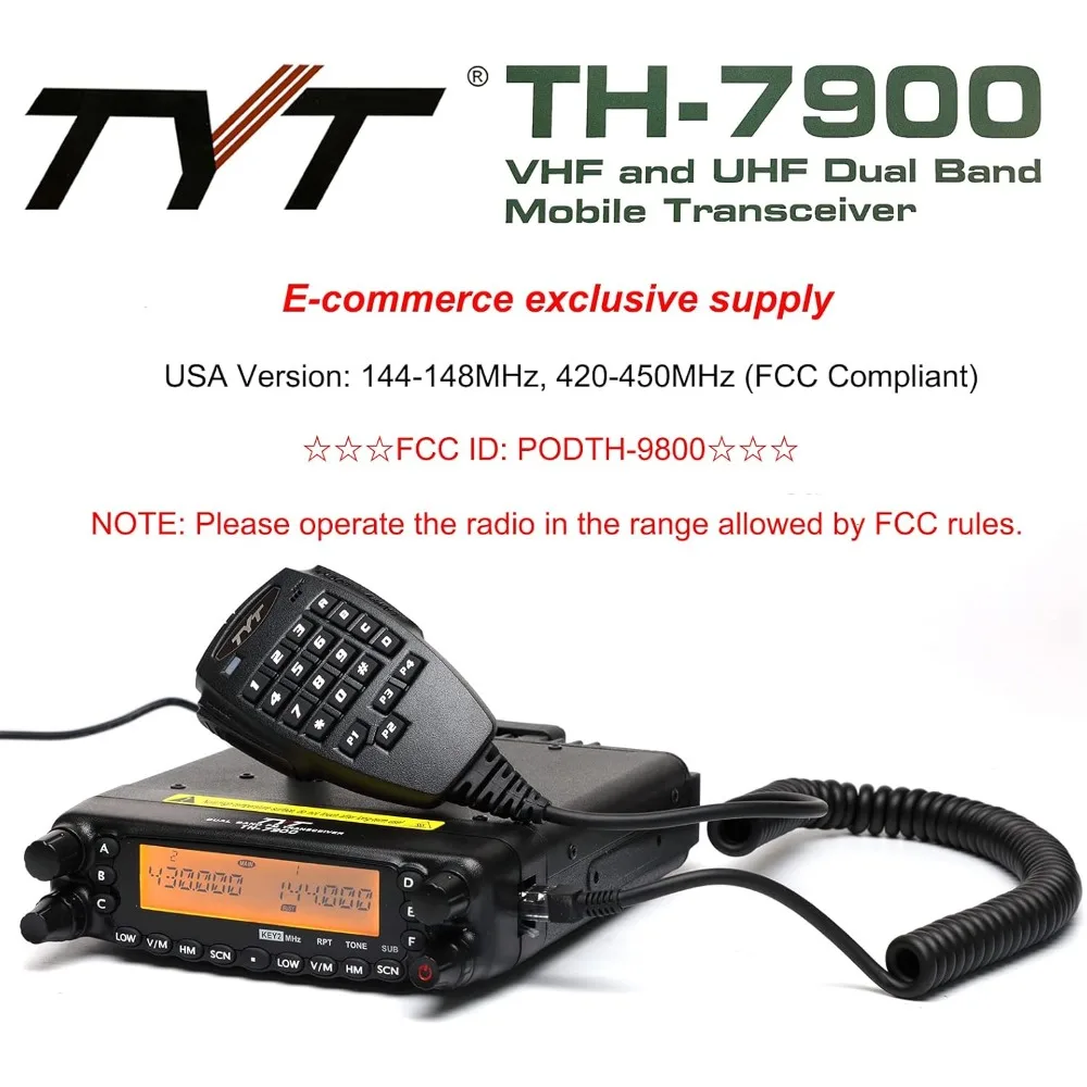TYT TH-7900 Radio móvil 50W Transceptor de vehículo VHF/UHF de doble banda con cable