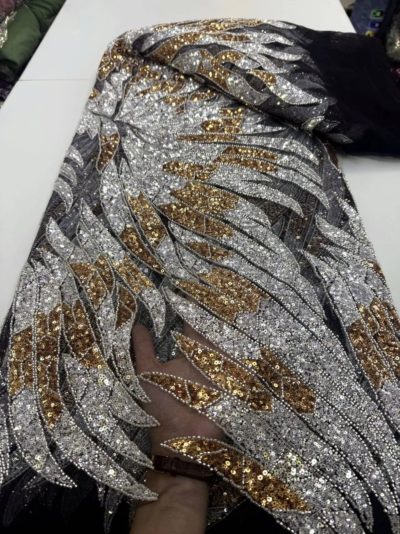 

African Beaded Groom Lace Fabric 2025 High Quality French Lace Fabric Sequins Nigerian Lace Fabrics For Wedding Sew