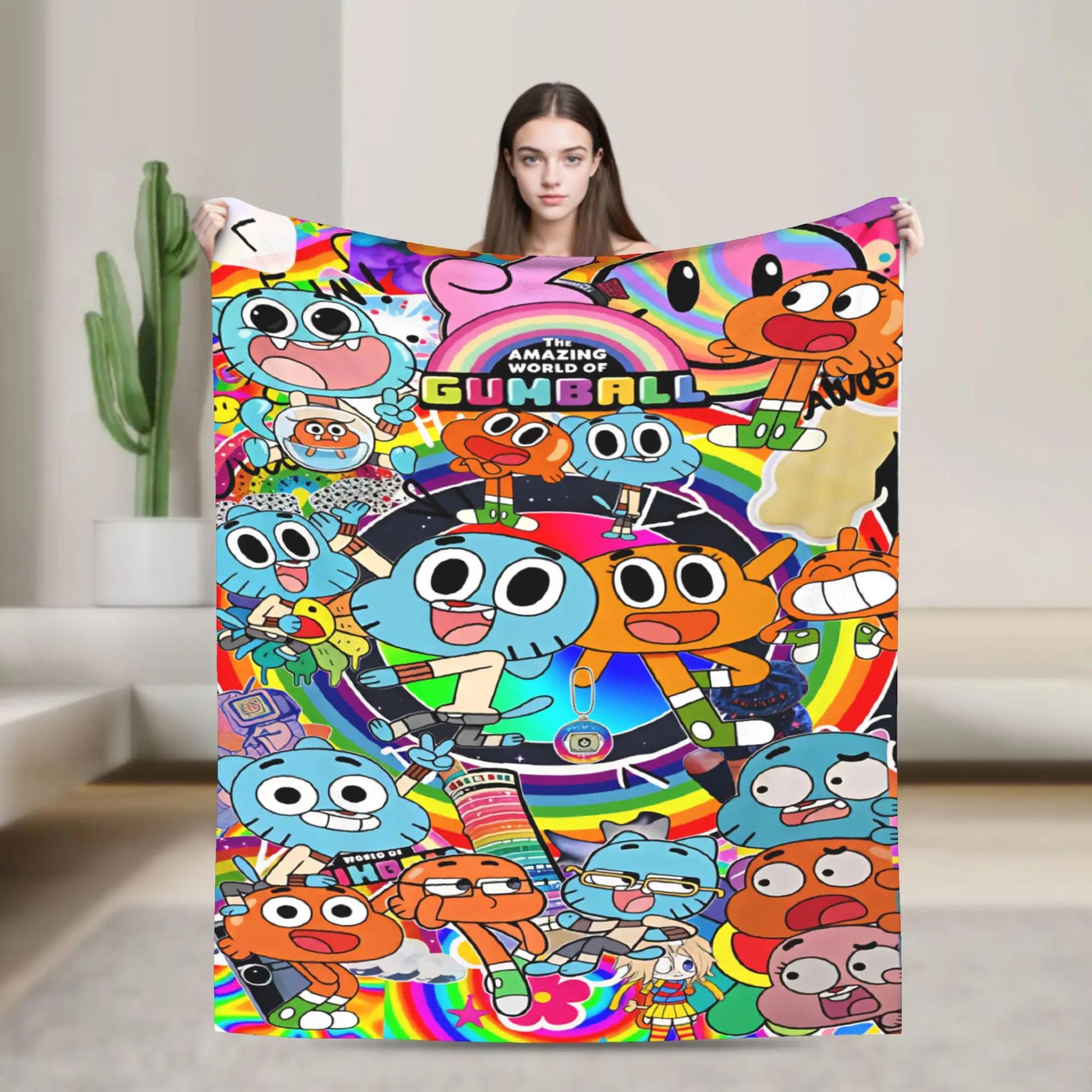 The Amazing World Of Gumball  Flannel Blanket Soft Throw Blanket for Couch Chair Camping Aesthetic Bedspread Sofa Bed Cover