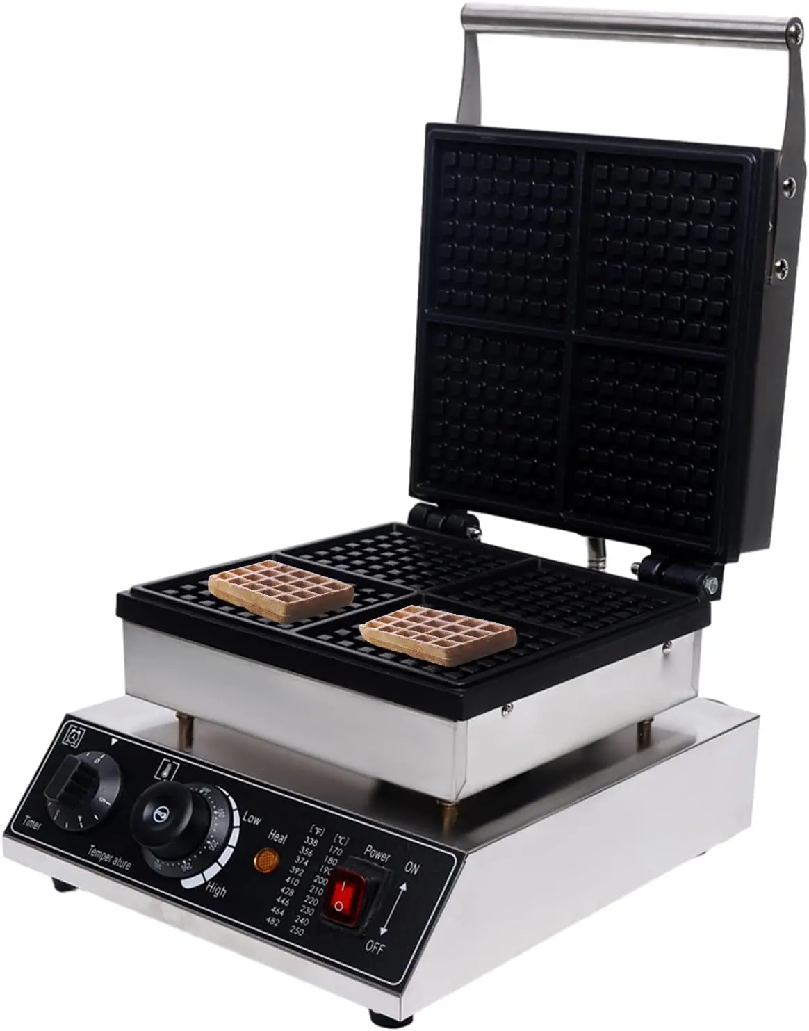 Máquina de waffle, máquina de fazer waffle de 4 fatias e 2 lados, máquina de fazer biscoitos antiaderente, máquina de café da manhã de aço inoxidável adequada